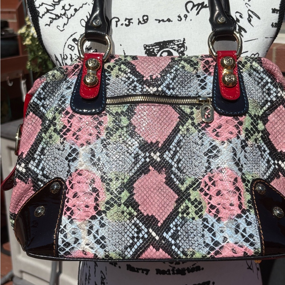 Gorgeous! Marino Orlandi Pink and Black and Red  Leather Snakeskin print Satchel
